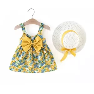baby dress, summer dress, floral dress, dress with hat