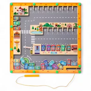 magnetic maze, magnetic alphabet maze, alphabet maze