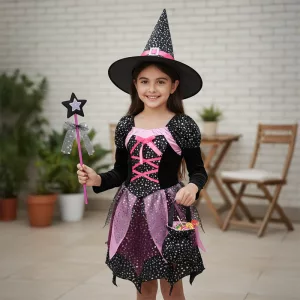 Wizard Costume Witch Clothing Set with Wand for Girls