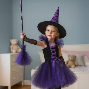 Witch Costume with Broom for Kids