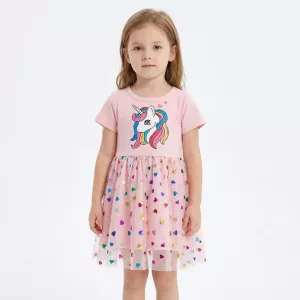 Cute Short Sleeve Cotton Unicorn Dress for Kids