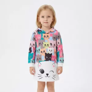 Cute Lightweight Long-Sleeve Hooded Dress for Kids
